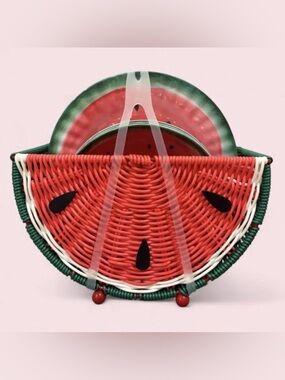Watermelon Wicker Basket with Melamine Bowls & Plates Picnic Summer Pool Party